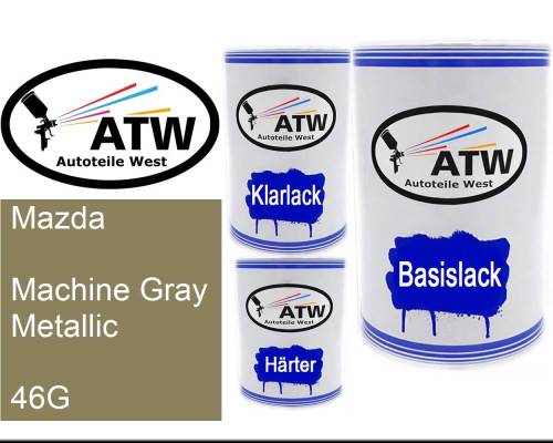 Mazda, Machine Gray Metallic, 46G: 500ml Lackdose + 500ml Klarlack + 250ml Härter - Set, von ATW Autoteile West.